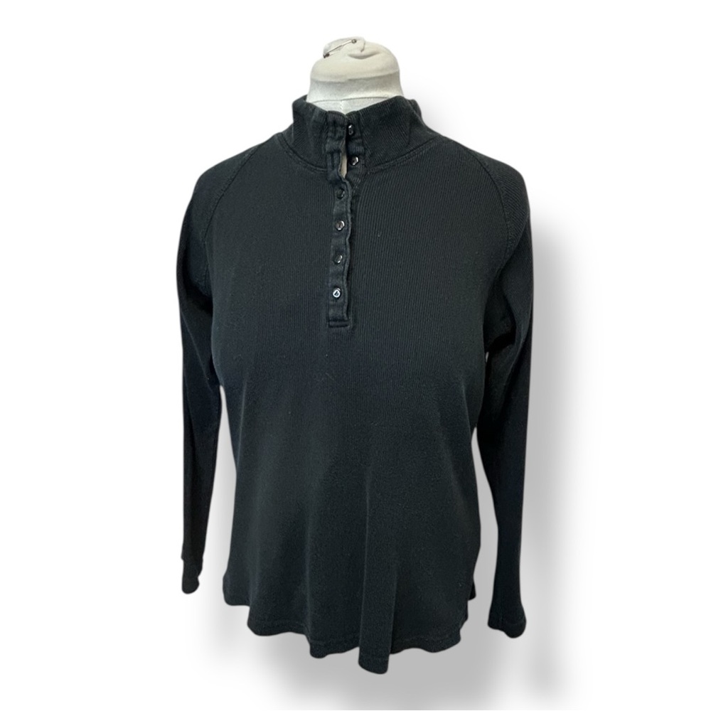 Bit & Bridle Women’s Long Sleeve Ribbed Henley Top Charcoal Black L